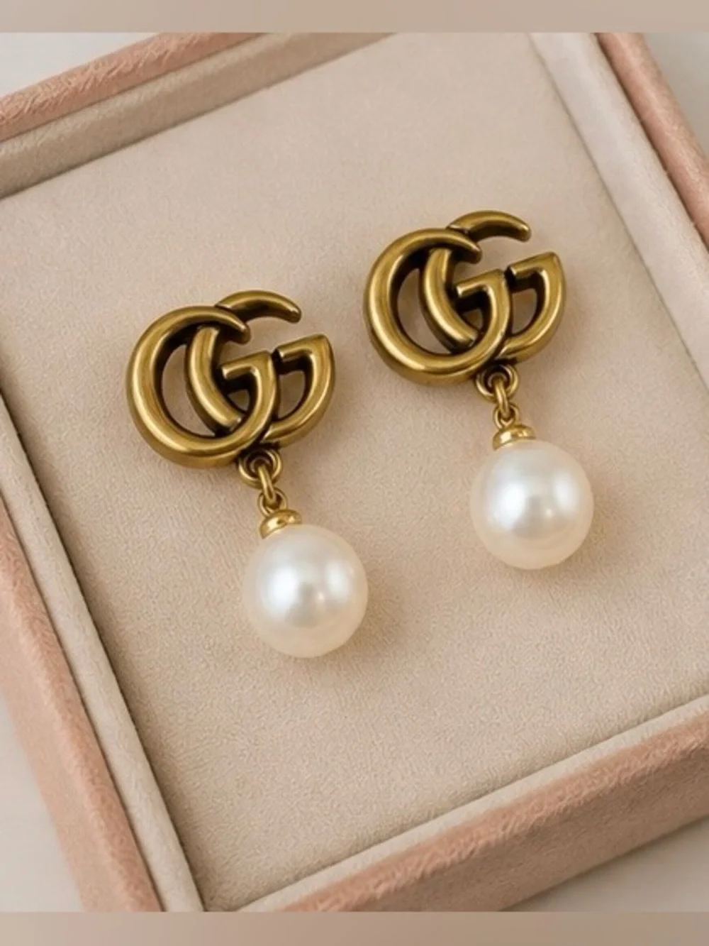Gold-Tone Faux Pearl Drop Earrings – Classic Statement Dangle Earrings